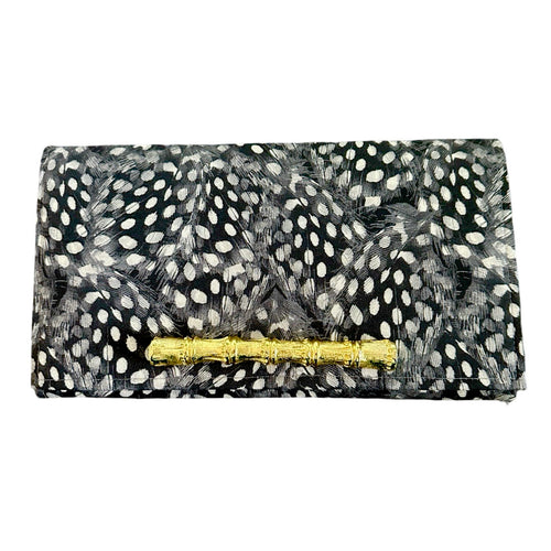 Vintage Textile Clutch - Black Feather