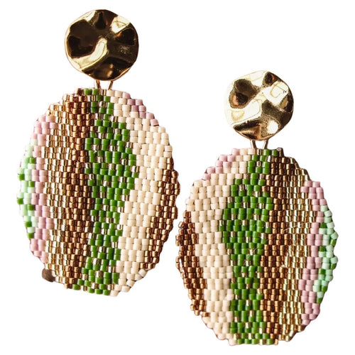 Beaded Oval Drops - Olive