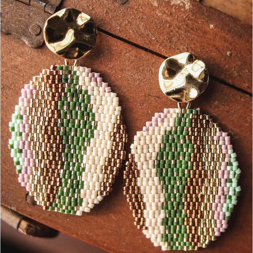 Beaded Oval Drops - Olive