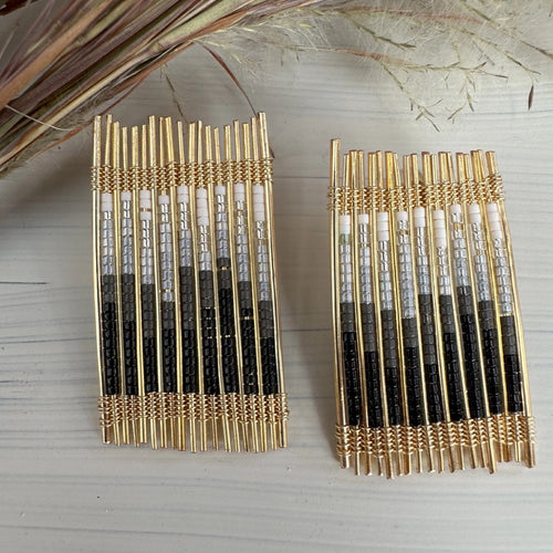 Beaded Ombre Statement Stud - Black