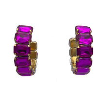 Emerald Cut Crystal Hoop - Fuchsia